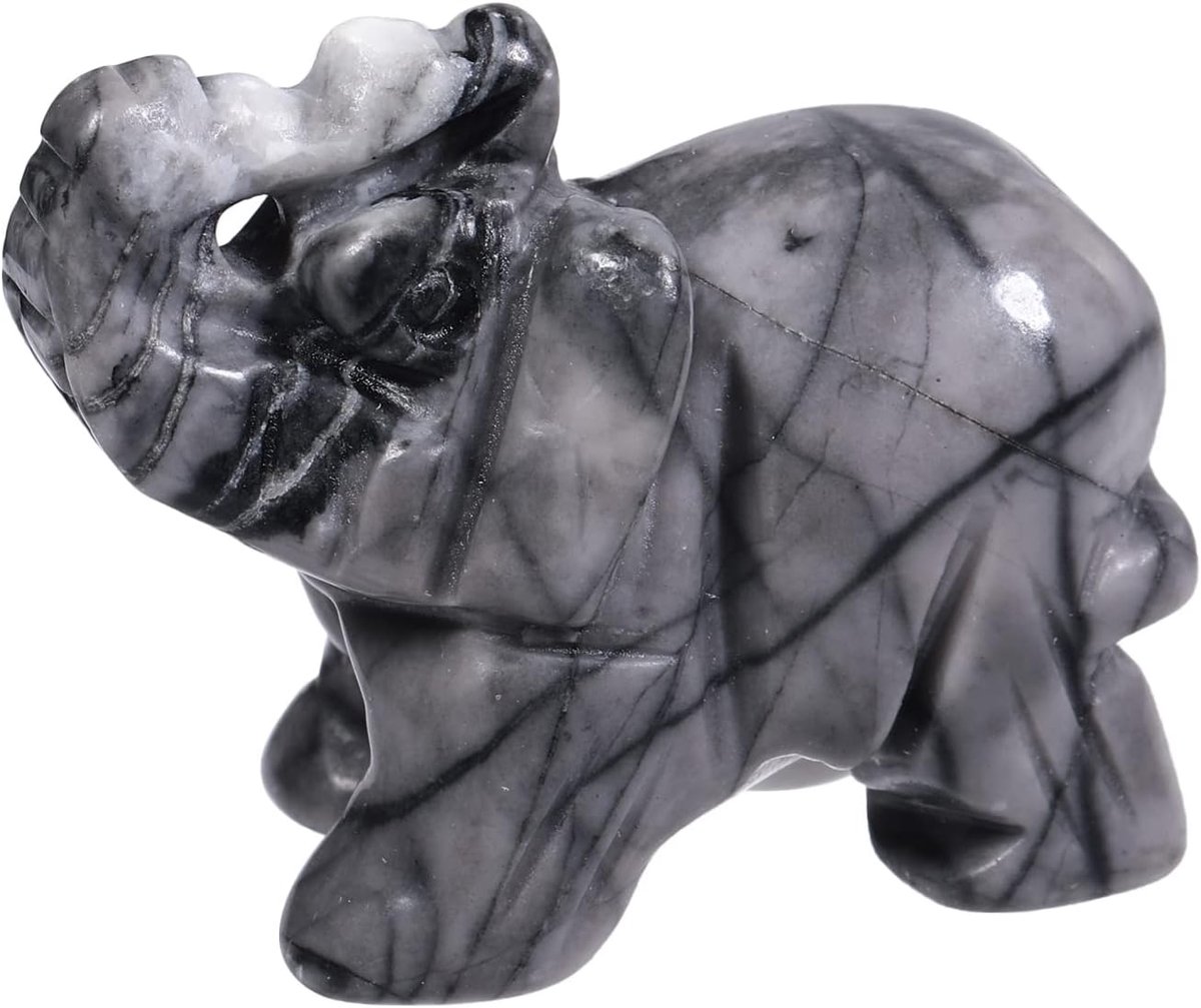 40 mm handgesneden kristallen olifant figuren, gelukkige tas steendierbeeld sculptuur huisdecoratie, meshwerk edelsteen