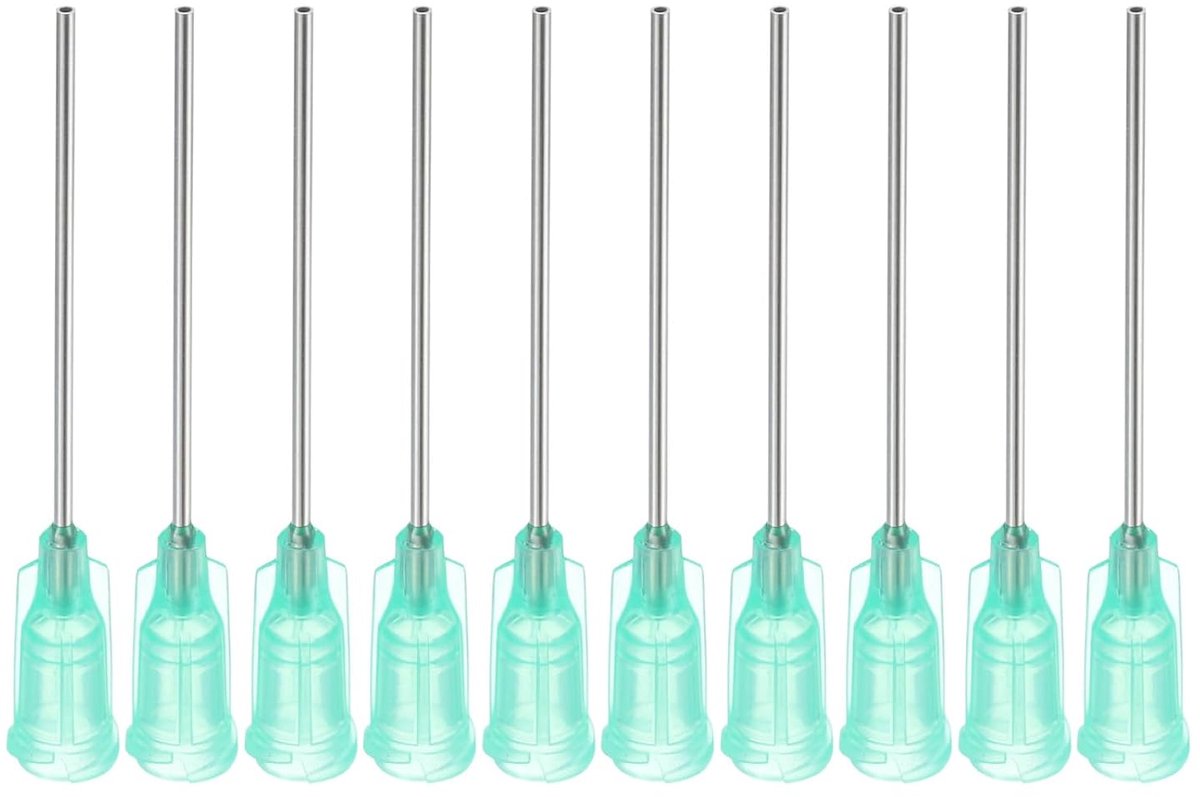 18GA x 1,5 inch applicatienaaldpunten, 10 stuks, roestvrij staal en kunststof, plaknaaldbuisjes, stompe punten met Luer Lock voor lijm, olie-applicator, cyaanblauw