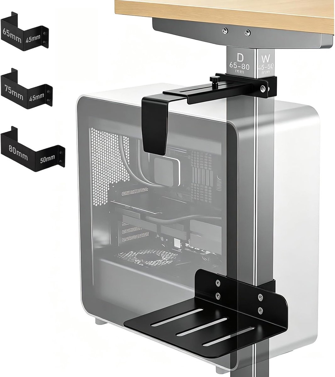 onder bureau, 22 kg, verstelbare houder | Met gereedschaploze installatie voor gangbare computerbehuizingen en tafelpoten 65 x 45 mm / 75 x 45 mm / 80 x 50 mm - zwart