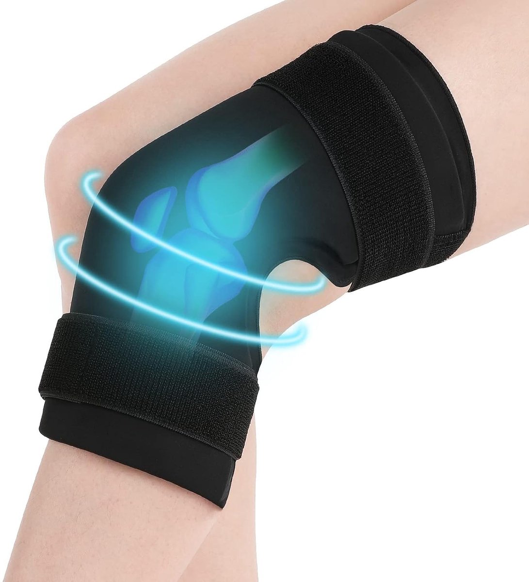 Kniebandage voor koude- en warmtetherapie, herbruikbaar, blessures en kniepijn, verstuikingen, artrose, meniscus, lycra, zacht, ABUBU