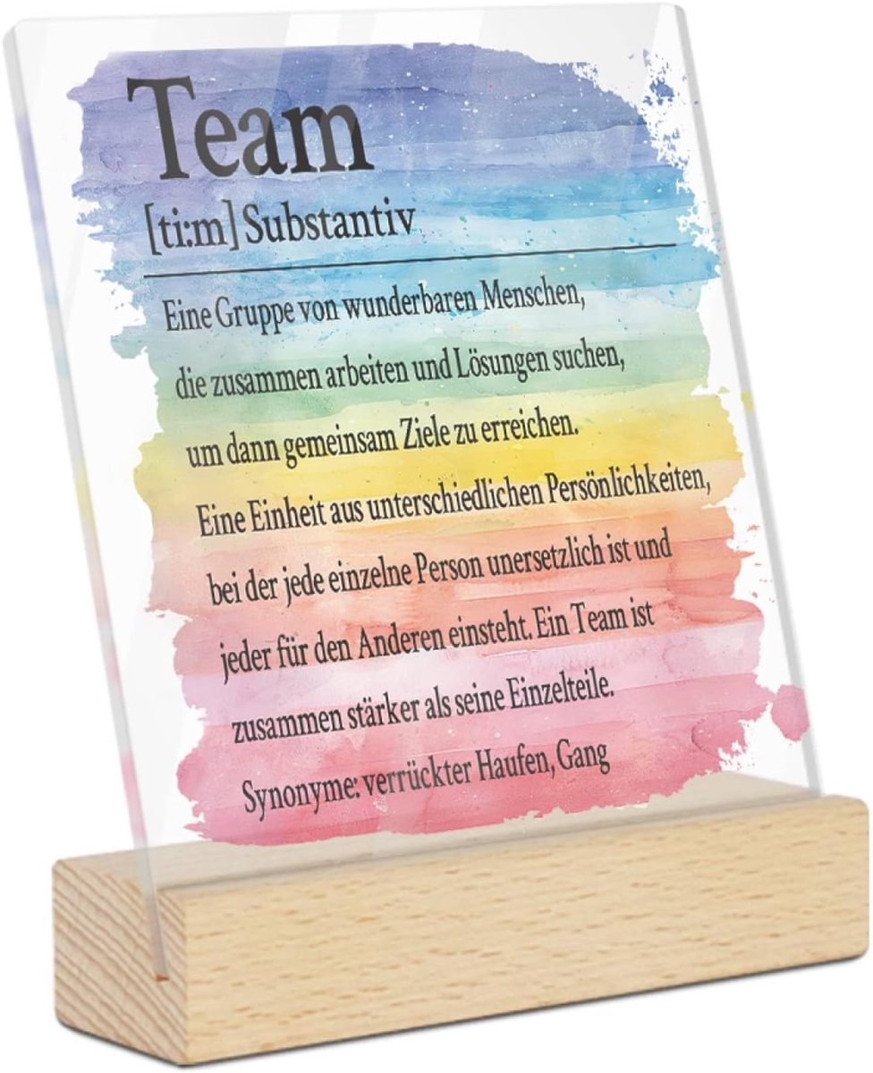 Decor Team acryl tafeldecoratie, bureaubord met definitie, kantoorcadeau, motivatiedecoratie, teamwork inspirerende decoratie
