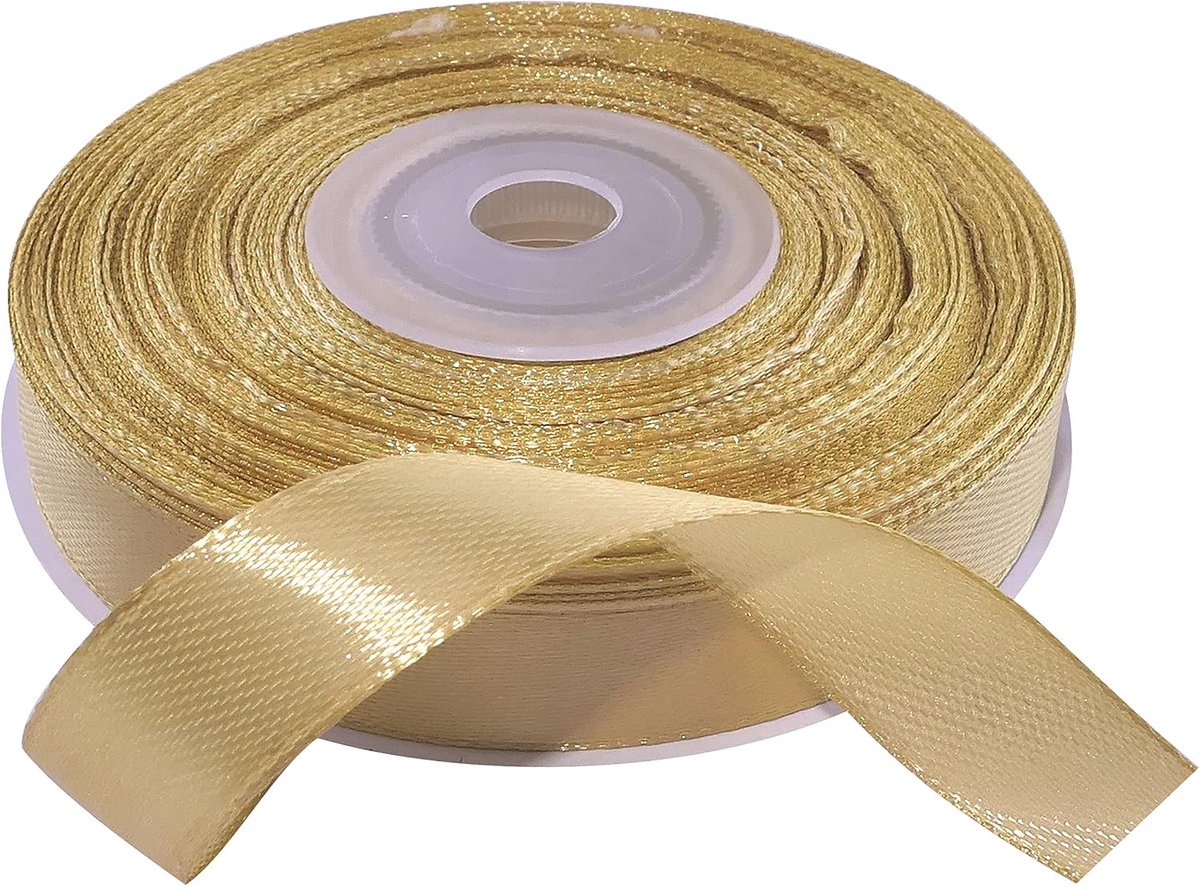 - C55565 - Rol satijnlint 12mmx25m - kleur goud licht - verpakkingslint voor geschenken, decoratie, ceremonie, bruiloft, verjaardag, feest - gemaakt van polyester
