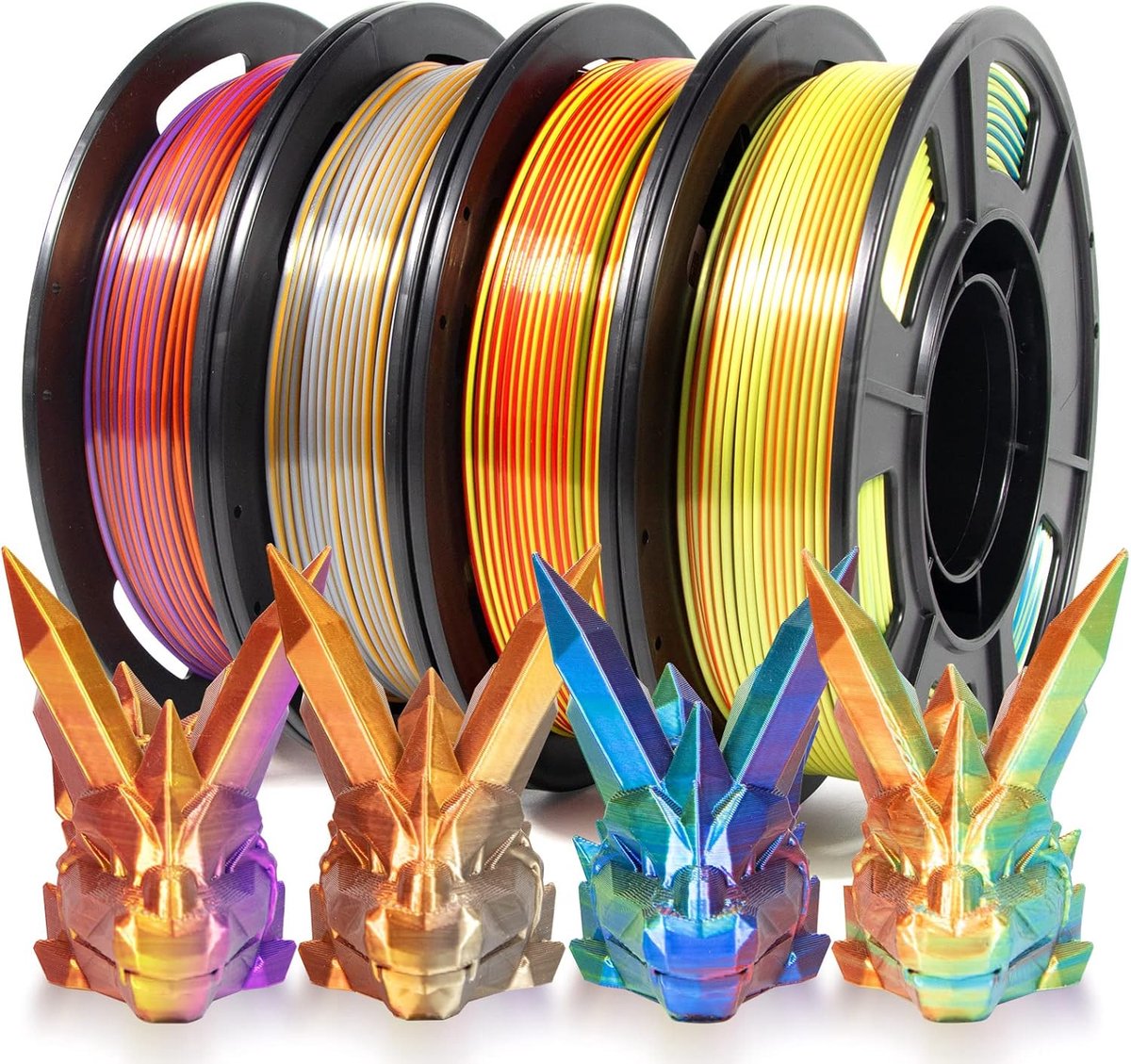 ISANMATE Silk PLA-filament 1,75 mm, tricolor, zijde regenboog PLA-filament, 3D-printerfilament, 250 g spoel x 4 kleuren, maatnauwkeurigheid /- 0,03 mm