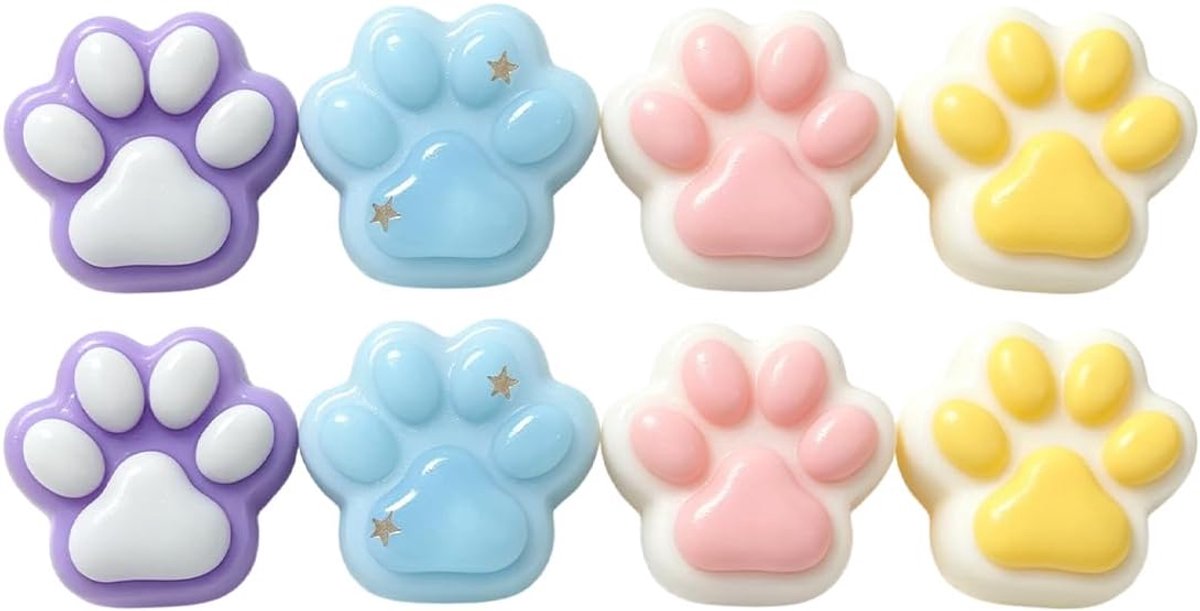 8 stuks kattenpoten, anti-stress, Kawaii, afmetingen 3,5 cm, kleuren wit-roze, wit-geel, wit-blauw, paars-wit