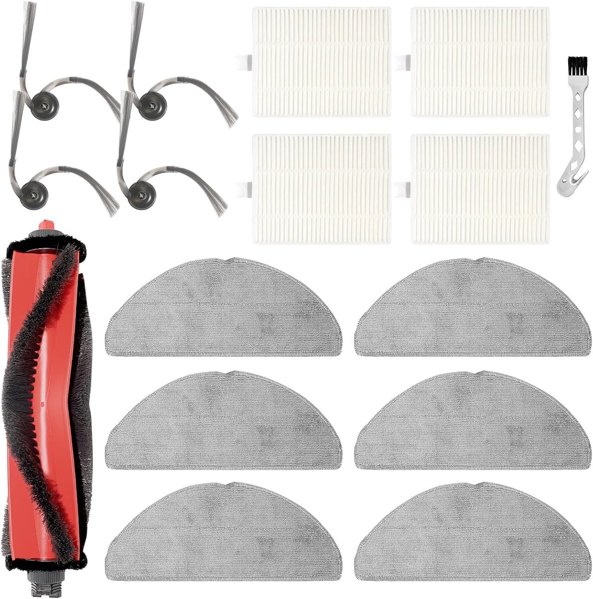 Reserveaccessoireset voor Roborock Q7 M5, Q7 M5+, Q7 L5,Q7 L5+ robotstofzuigeronderdelen, 1 hoofdborstel, 4 zijborstels, 4 Hepa-filters, 6 schoonmaakdoeken