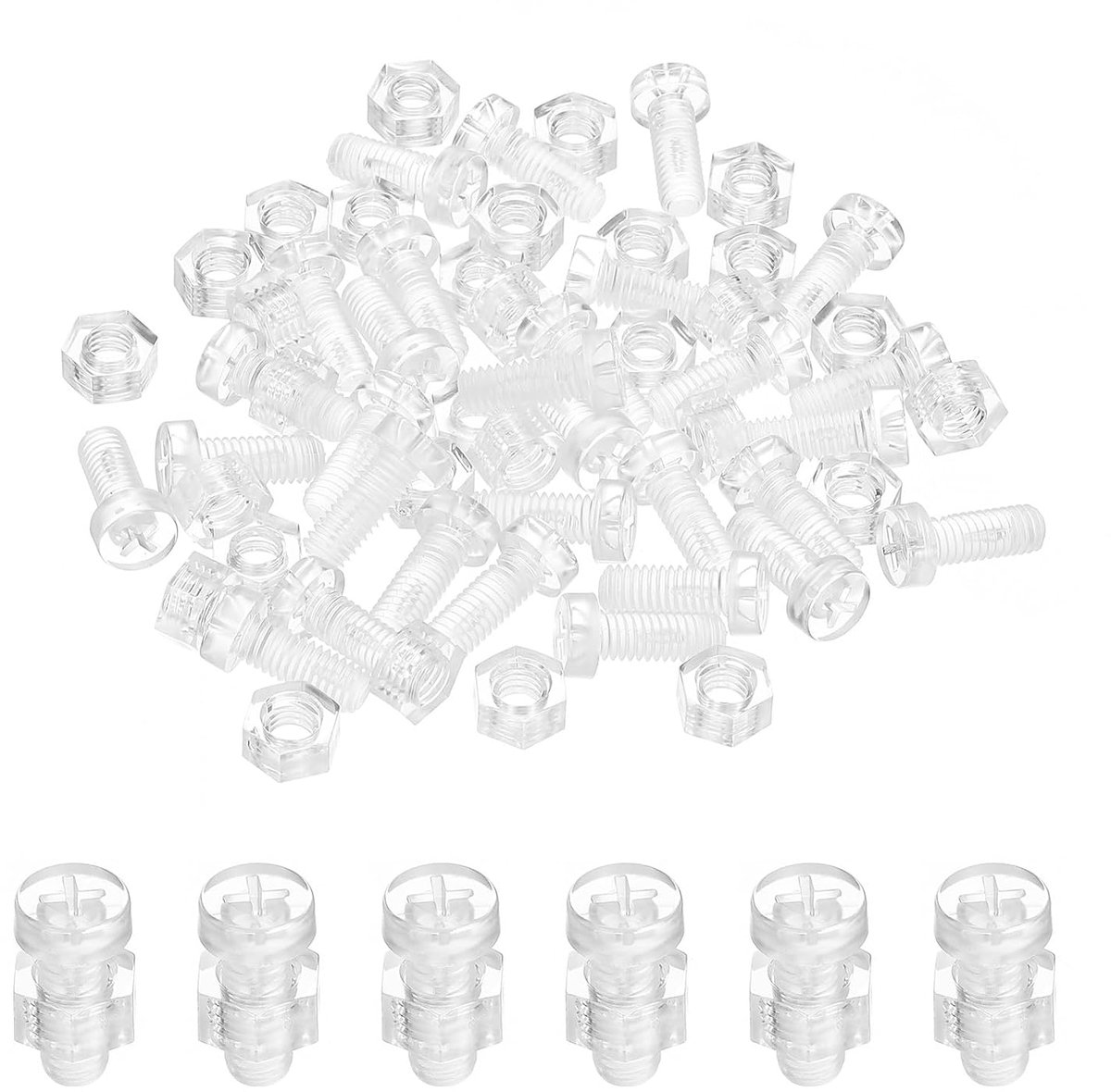 Kit acrylschroeven, transparant, M6 x 15 mm en zeskantmoeren, 30 sets ronde kopschroeven, Phillips kunststof, voor machineaccessoires, transparant