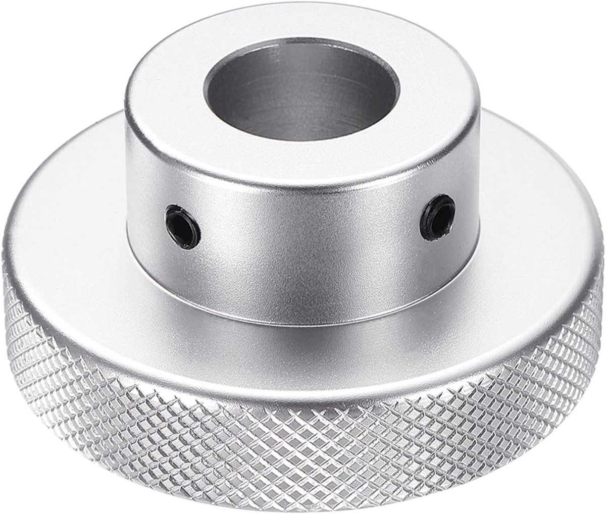 Aluminium knop van aluminiumlegering 60 mm OD 18 mm gat knop voor freesmachine aluminium handvat voor machieedschap met sleutel en 2 schroeven voor draaibank, zilverkleurig
