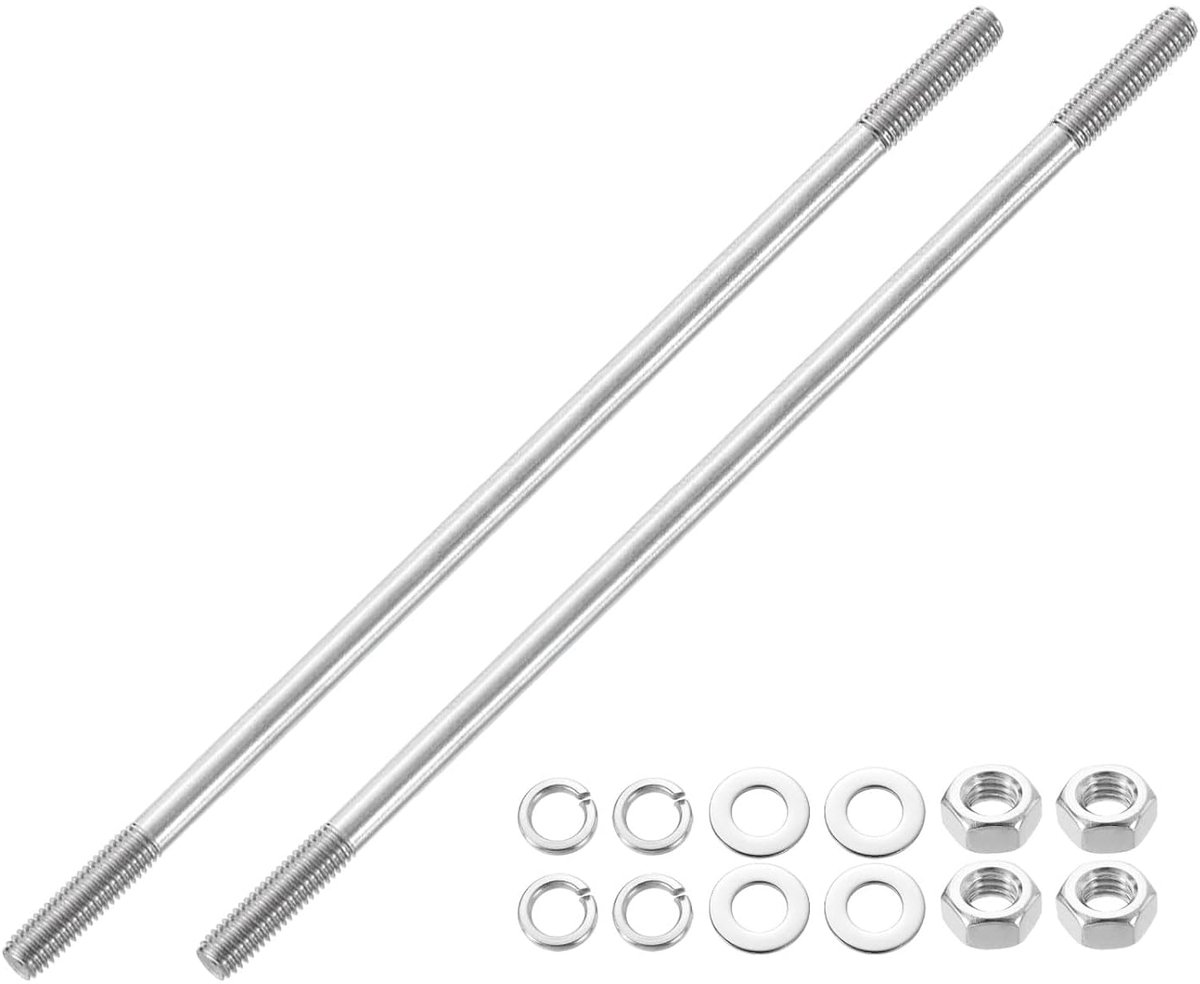 Dubbelzijdige schroefdraadstangen, M8 x 220 mm, 304 roestvrij staal, dubbele schroefdraadbouten met moeren en platte en borgringen, dubbelzijdig, voor huisonderhoud, 2 stuks