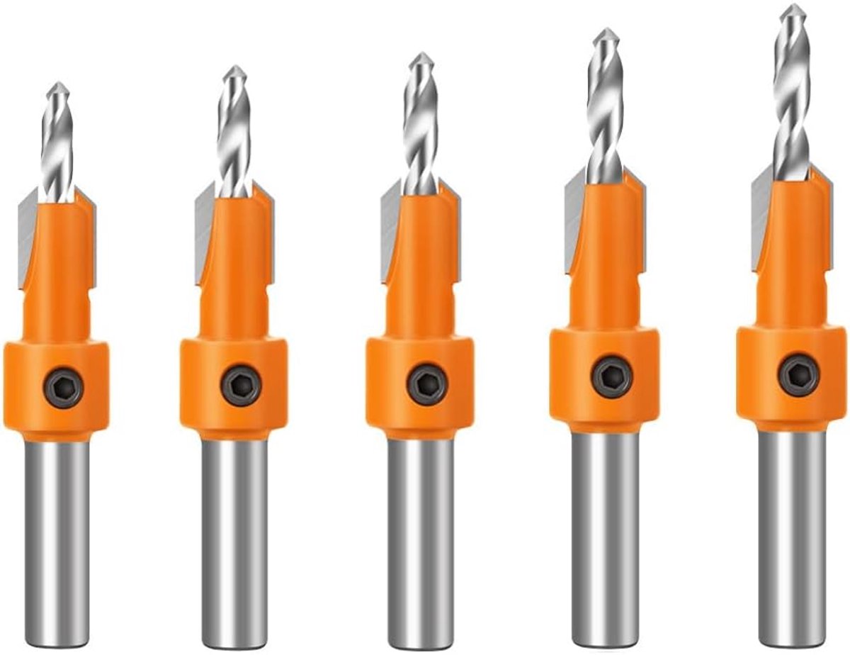 5PCS Verzinkboor met vervangbare boren en zeskantsleutelgereedschap voor houtbewerking, houtboren, gaten boren 10 mm