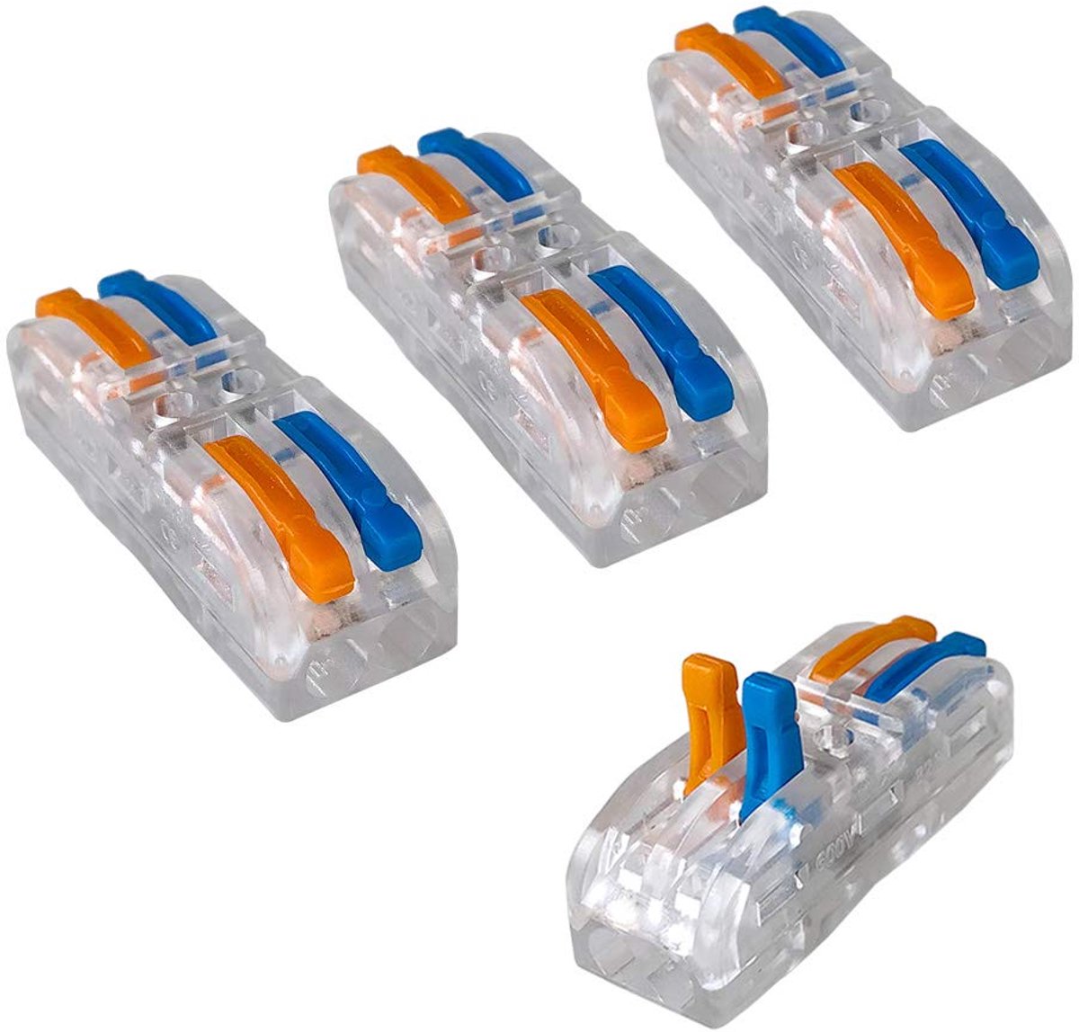 kabelverbinderset, 2-in-2-out-stekker, transparant, compact, dubbelzijdig, snelle veerverbinding, stekkerklem, meerkleurig