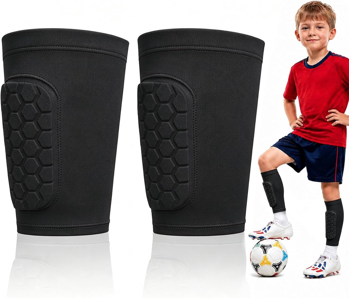 Scheenbeschermers voor kinderen, voetbal, scheenbeschermers mini met sokken, ademend, sport, scheenbescherming voor kinderen, scheenbeschermers voor skiën, ijshockey (zwart, kinderen)