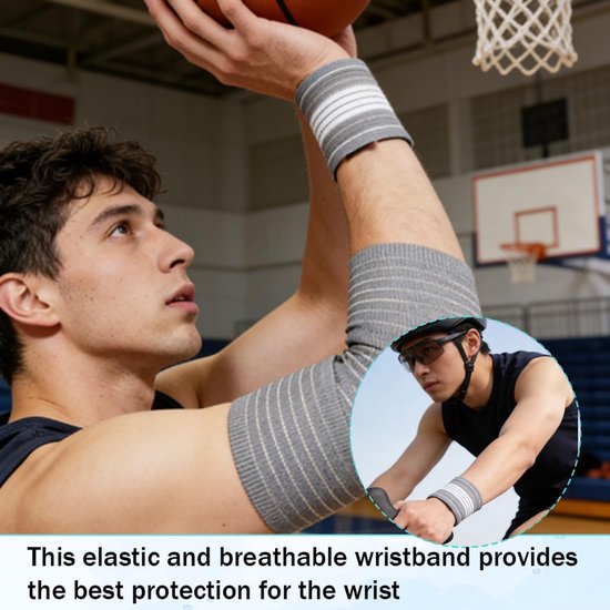 4 stuks polsbandages, ademende polsband, elastische en verstelbare polsbeschermer, verstelbare polssteun, handbandage voor sport, fitness (grijs/wit) — afbeelding 5
