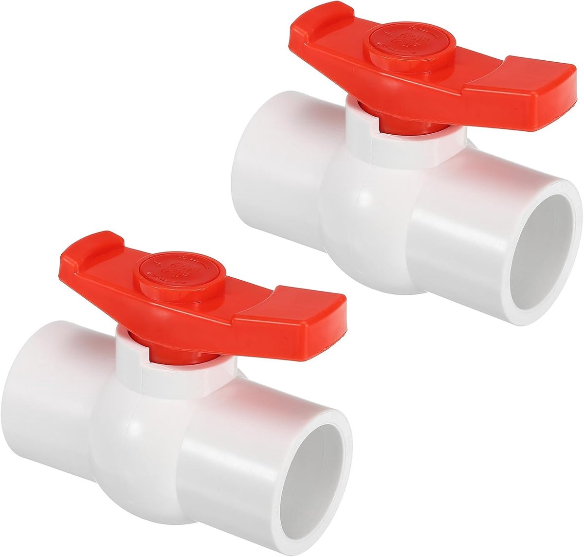 32mm 1-1/4" ID PVC kogelkraan, 2 stuks socket-type afsluitklep met gemakkelijk te draaien handvat voor waterstroomregeling, wit/rood