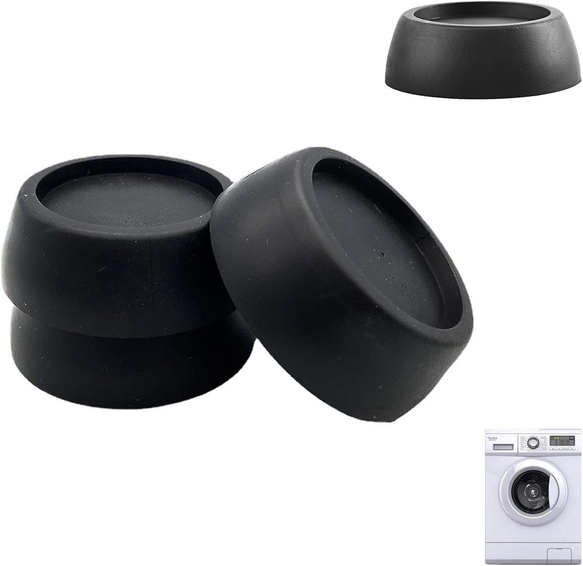 4 stuks, ronde geluidsreductie, anti-vibratie, trillingsdemper, verlengt de levensduur voor wasmachines en drogers, rubberen voetjes (zwart)