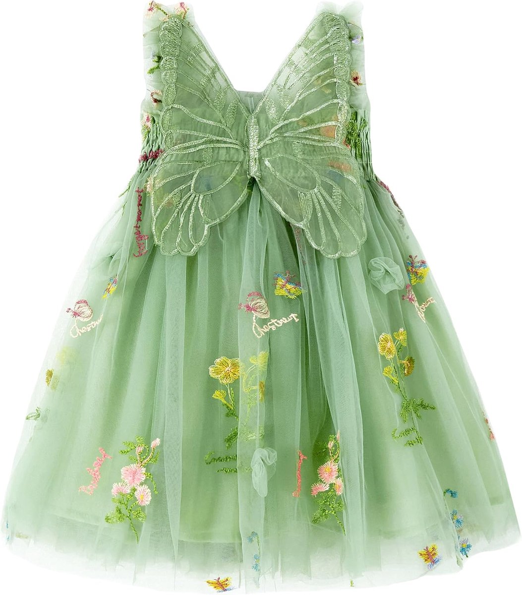 Jurk van tule met vlinders voor babymeisje, mouwloze peuterjurk met geborduurde bloemen, prinsessenjurk voor bruiloften, feestjes en verjaardagen