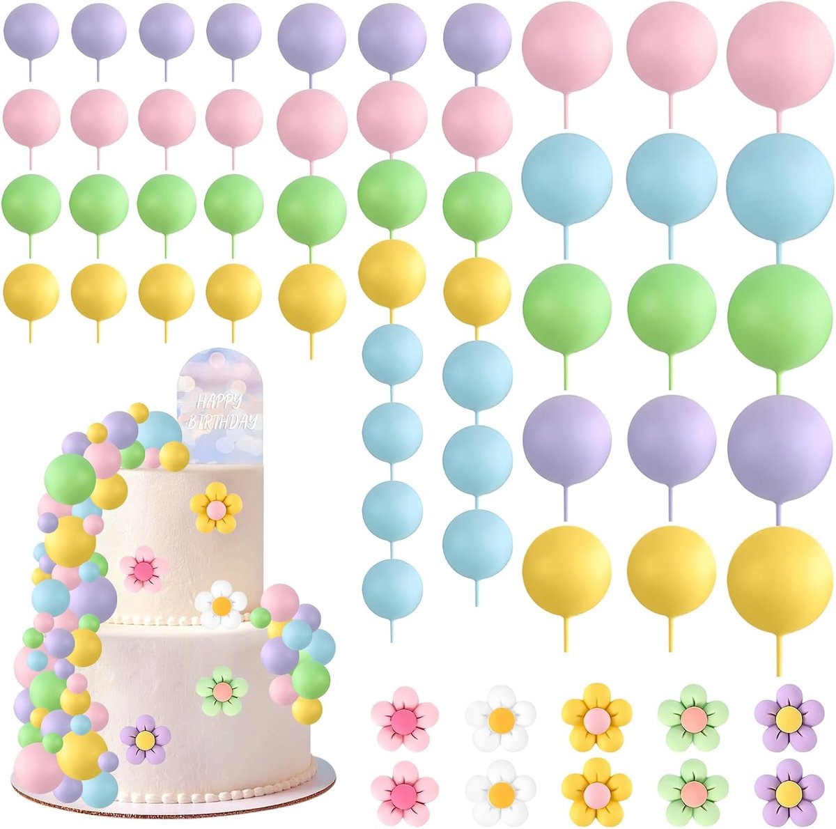 Ballen voor cake, 61 stuks, taartdecoratie, verjaardag, boho, taarttopper, mini-schuimballonnen, toppers, cake, ballen voor het versieren van taarten, voor jubileum, bruiloft, babyshower