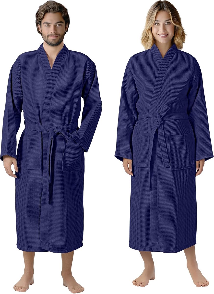 Pique Badjas Reisbadjas 100% katoen S - 6 XL dames en heren grote maten ochtendjas kimono saunamantel reizen piquee wafelpique vrouwen mannen, wit, S