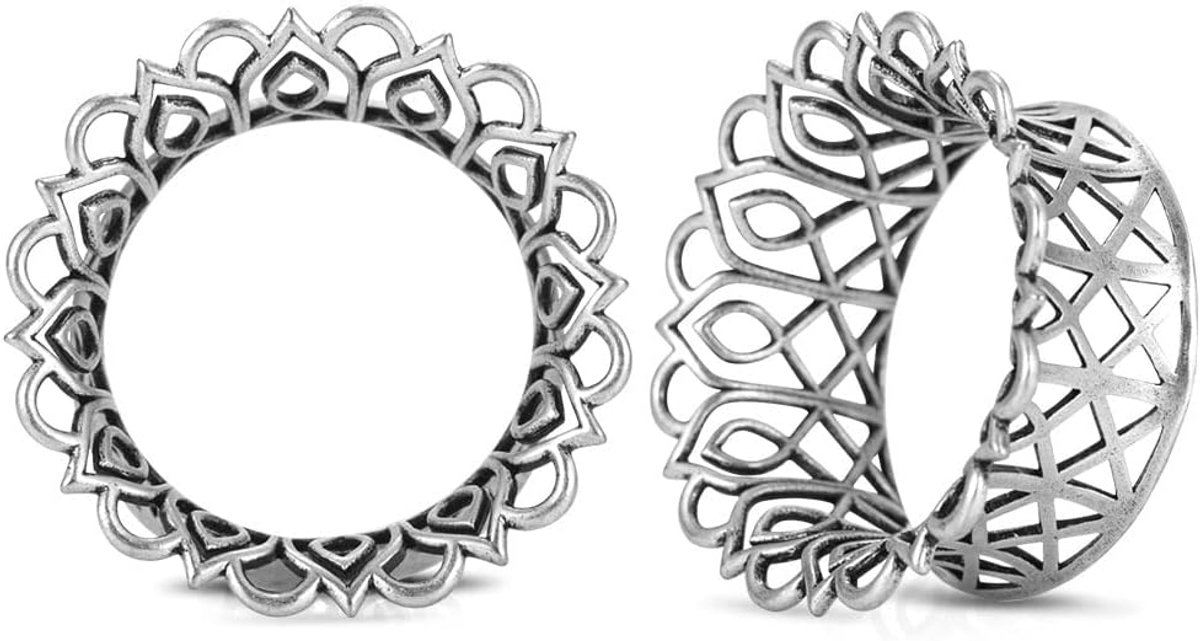 2 stuks oorbeschermers holle steker voor oor bloemig enkele uitgebreide tunnels mode expander stretcher piercings messing gauge oorbellen 0g-1"
