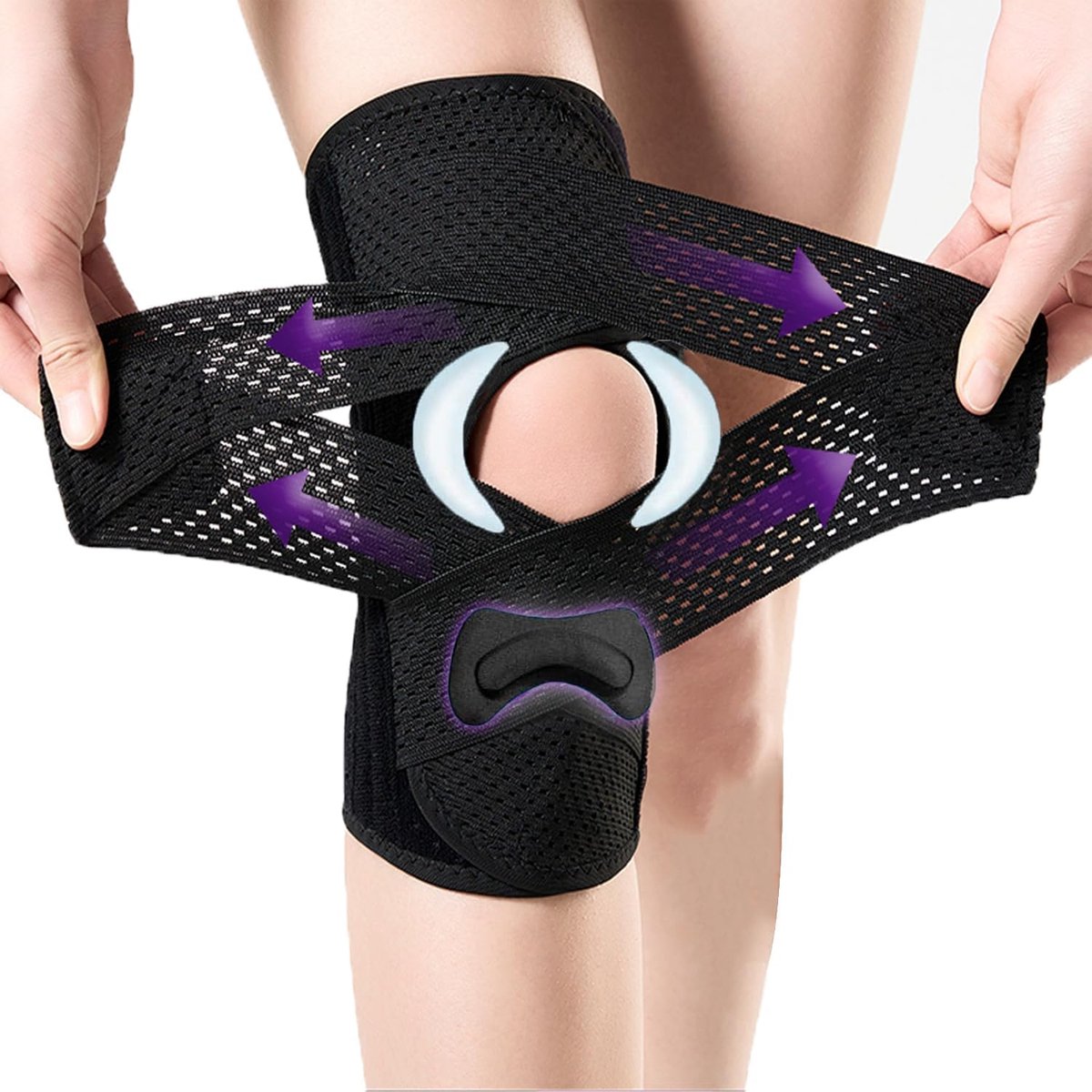 Kniebrace, voor dames en heren, kniebandage meniscus, kniepijnverlichting, knieband voor verstelbare artritis, hardlopen, meniscusscheuren, wandelen, (L)