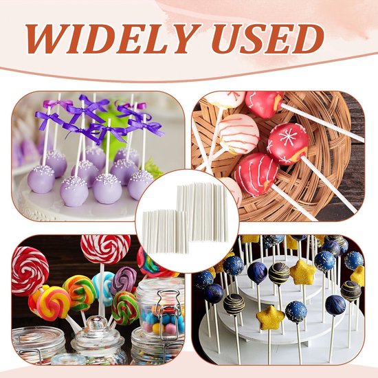 2 verpakkingen popcake, 100 stuks 70 x 2,5 mm + 100 stuks 100 x 3,0 mm, levensmiddelenkwaliteit, decoratie voor popcake, taart, stokjes voor het maken van lollys, cake, snoep, chocolade — afbeelding 2