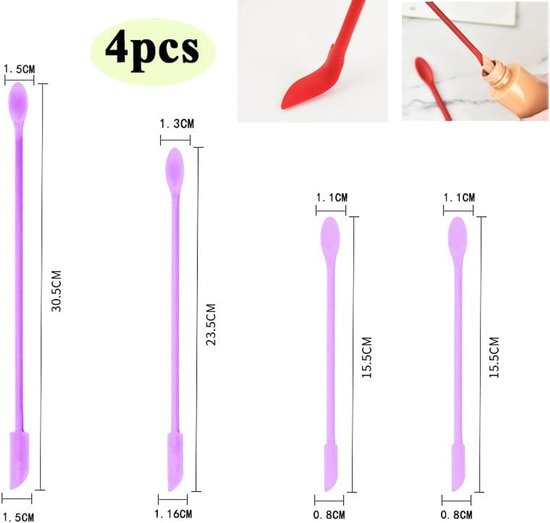 Spatels, Siliconen Make-up Spatel voor Cosmetica en Keuken Koken Bakpot, Krijgen Last Drop Lotion Cream van Smalle Fles Pot Can, Kleine Schraper, Paarse Kleine Lepels — afbeelding 3