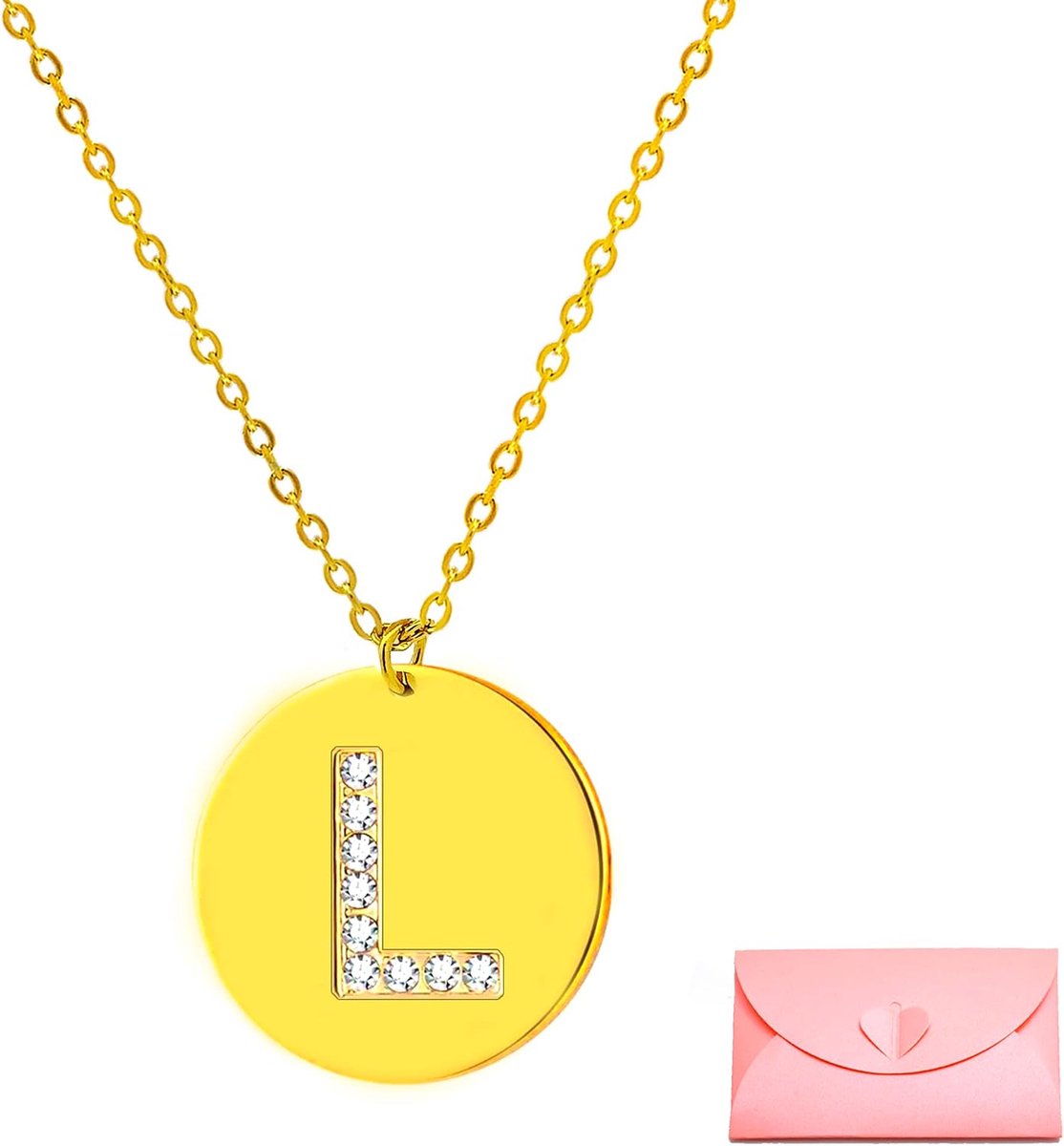 Damesketting met initialen letters, met mooie geschenkdoos, roestvrijstalen hanger met letterhanger, goedkope envelop met origineel bericht, standard, Roestvrij staal, Niet van toepassing