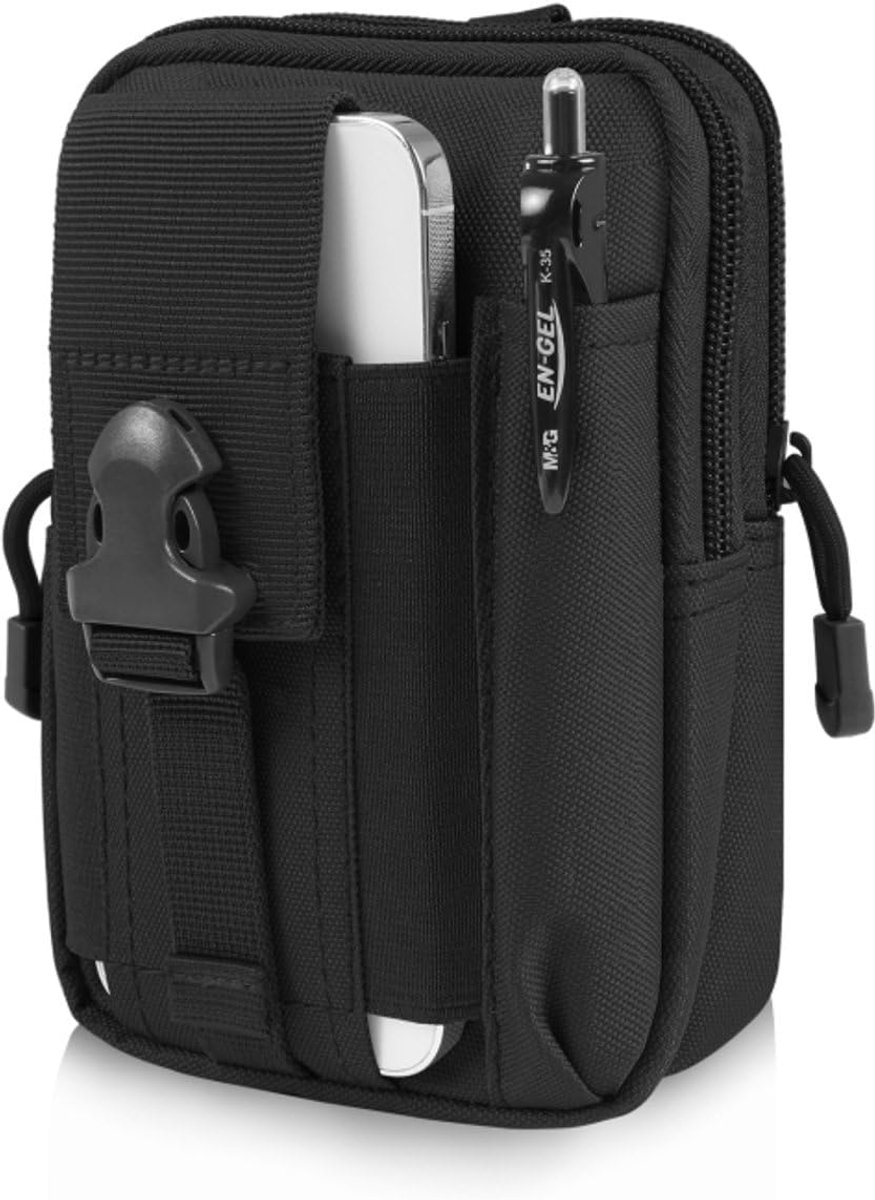 Heuptas 17,5x12x6 cm - waterdicht nylon - meerdere ritsvakken - veilig telefoonvak - SnelShoppen