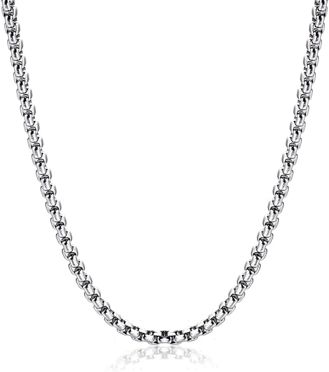 halsketting voor dames en heren, roestvrij staal, zilver, boxketting, 2/3/4/5/6 mm, zilveren Cubaanse ketting, lengte 46/51/56/61/66/71 cm