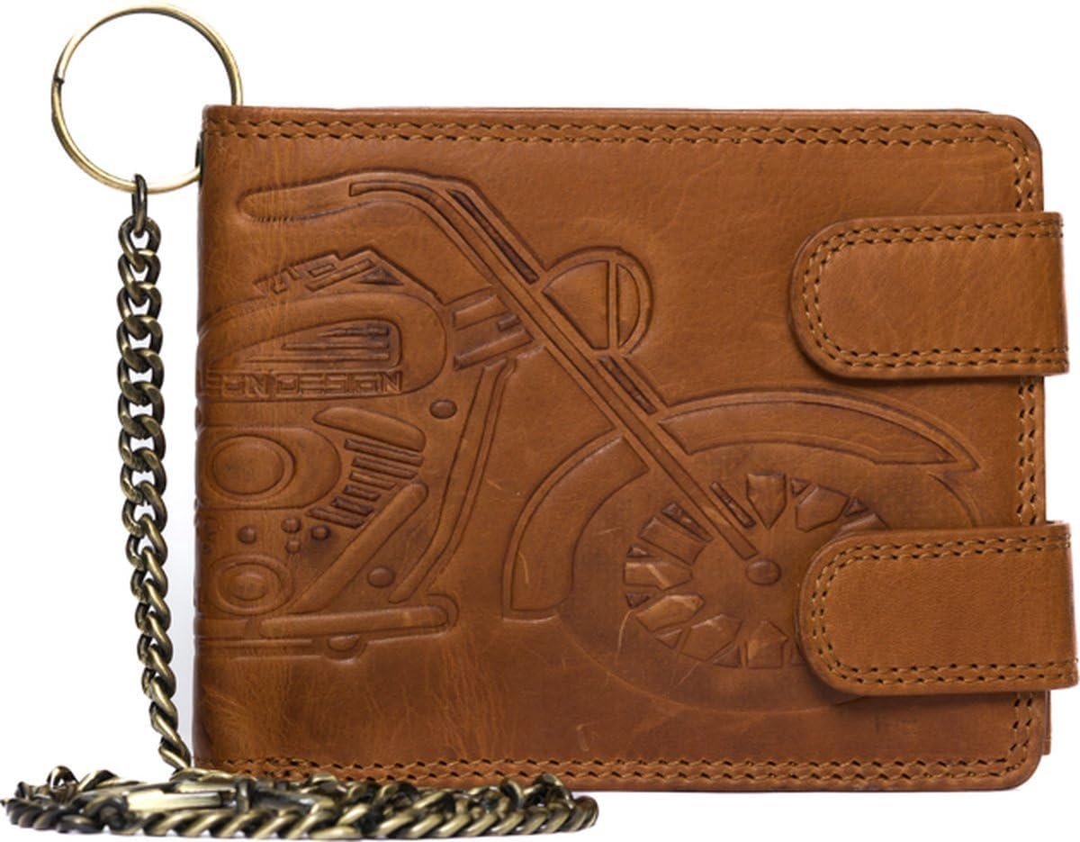 Wallet mannen - broekkettinkje - motorfiets - leren billfold - bruin (vintage leer) - SnelShoppen