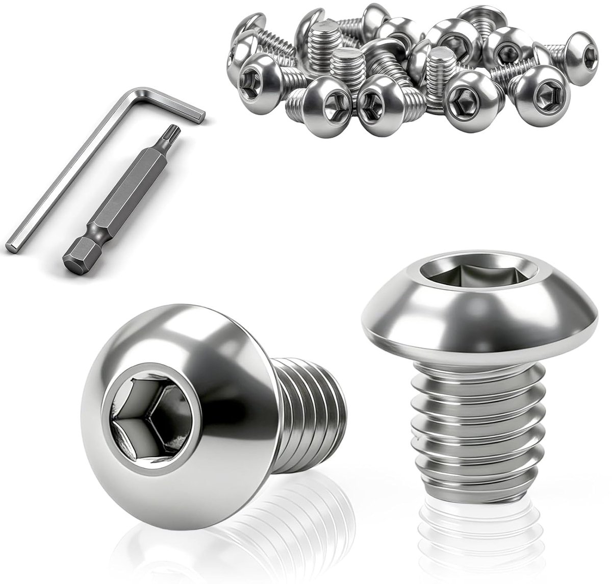 130 stuks lenskopschroeven, M4 x 10 mm, binnenzeskant, m4 schroeven, volledige schroefdraad, platte kopschroeven, roestvrij staal, ronde kopschroeven voor keukenmontage, meubelbouw en