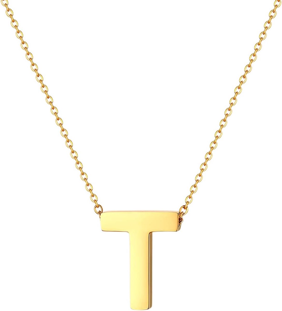 Damesketting met letters, A-Z, hanger, roestvrij staal, alfabet halsketting, letterketting met letterhanger, sieraden voor dames en meisjes, goud, Roestvrij staal