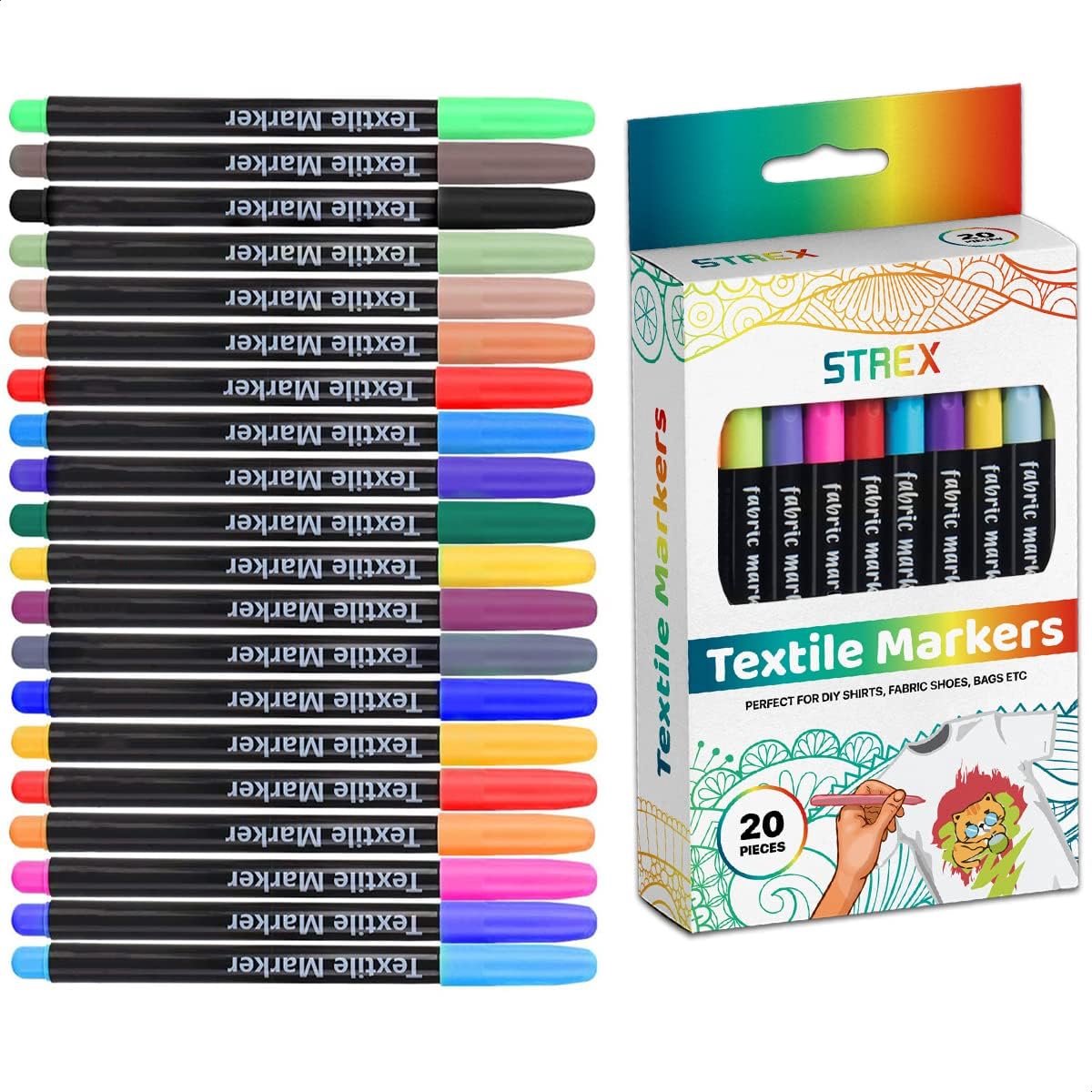 Textielstiften 20 stuks - Kleurset - Voor kleding en stoffen - Voeg je persoonlijke touch toe - SnelShoppen