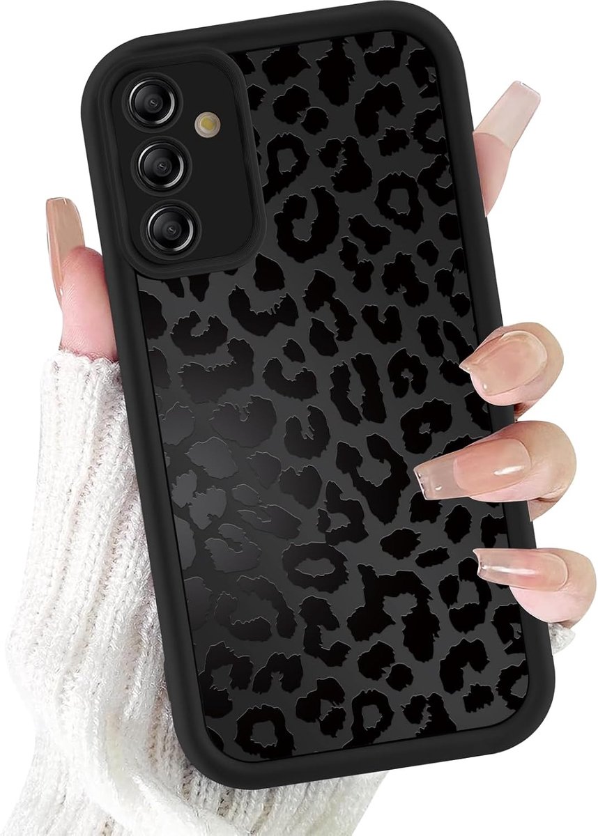 Hoesjes voor Samsung Galaxy A55 5G 6,5 inch (16,5 cm), esthetisch luipaard motief, matte beschermhoes, ultra zacht, dun, siliconen, TPU, stootvast, krasbestendig, bumper cover, zwart, 05