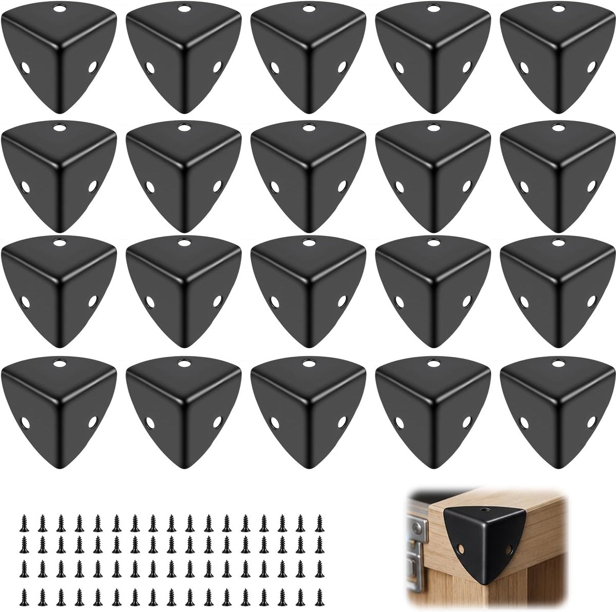 20 stuks hoekbeschermers van metaal, 23 × 23 × 23 mm, zwart, hoekhoek, aluminium, met schroeven, voor meubels, laden, boxen, schokbestendig, antislip, afgeronde hoeken, duurzaam en decoratief