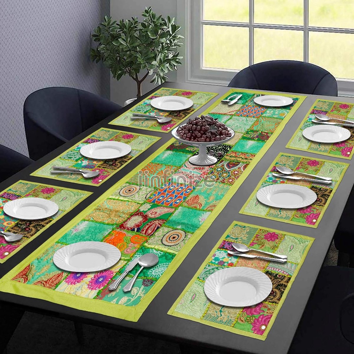 Tafel Runner Set 46 x 112 cm - Etnisch Handgemaakt - Vintage Katoen - Geef een unieke uitstraling aan je eetkamer - m-winkel