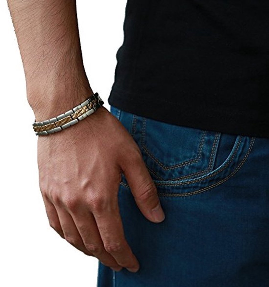 Coolsteelandbeyond Magnetische Armband voor Mannen RVS, Goud en Zilver, Inclusief Link Tool voor Verwijderen