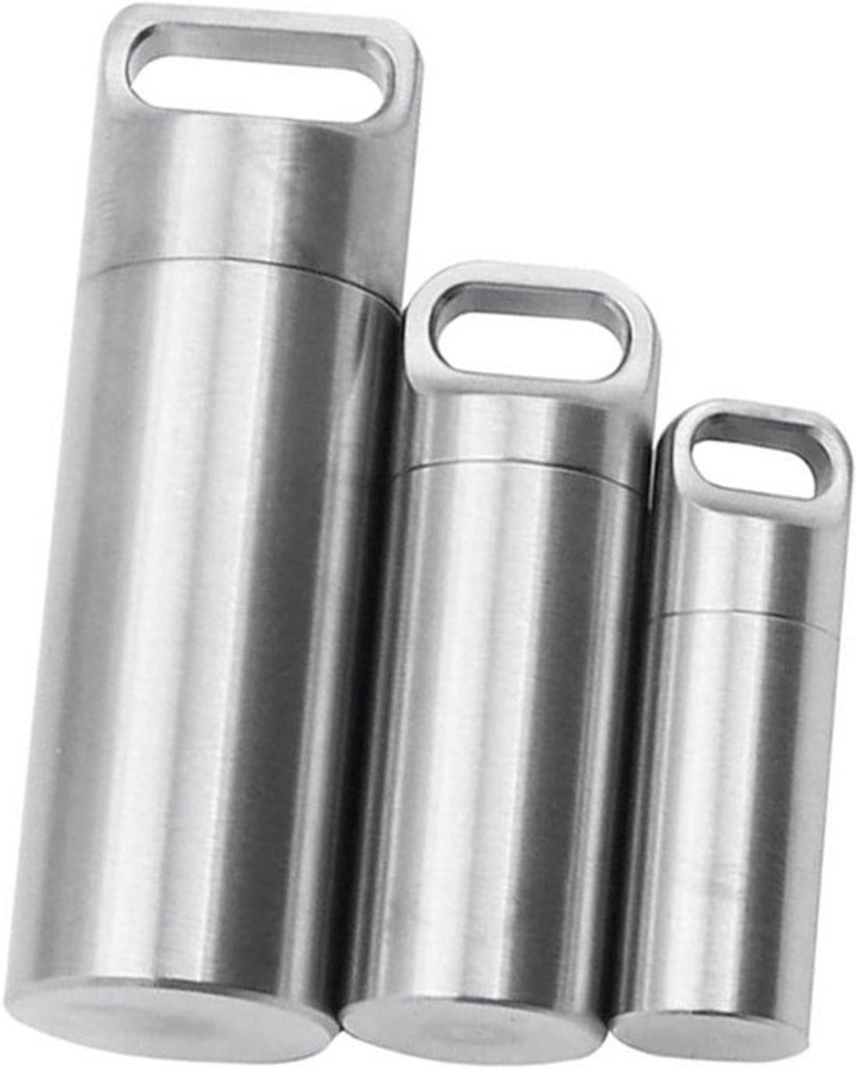 Draagbare waterdichte metalen pillendoos met sleutelring voor outdoor reizen kamperen (zilver maat M)
