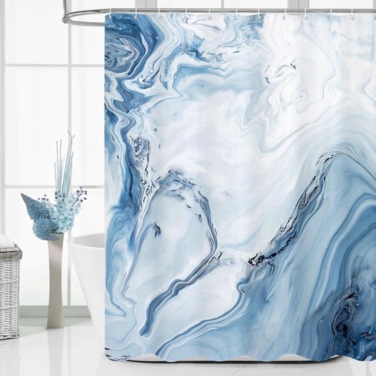 Lang Blauw Marmeren Douchegordijn 72 x 78 | Abstract Aanraak Luxe Badkamer Decor