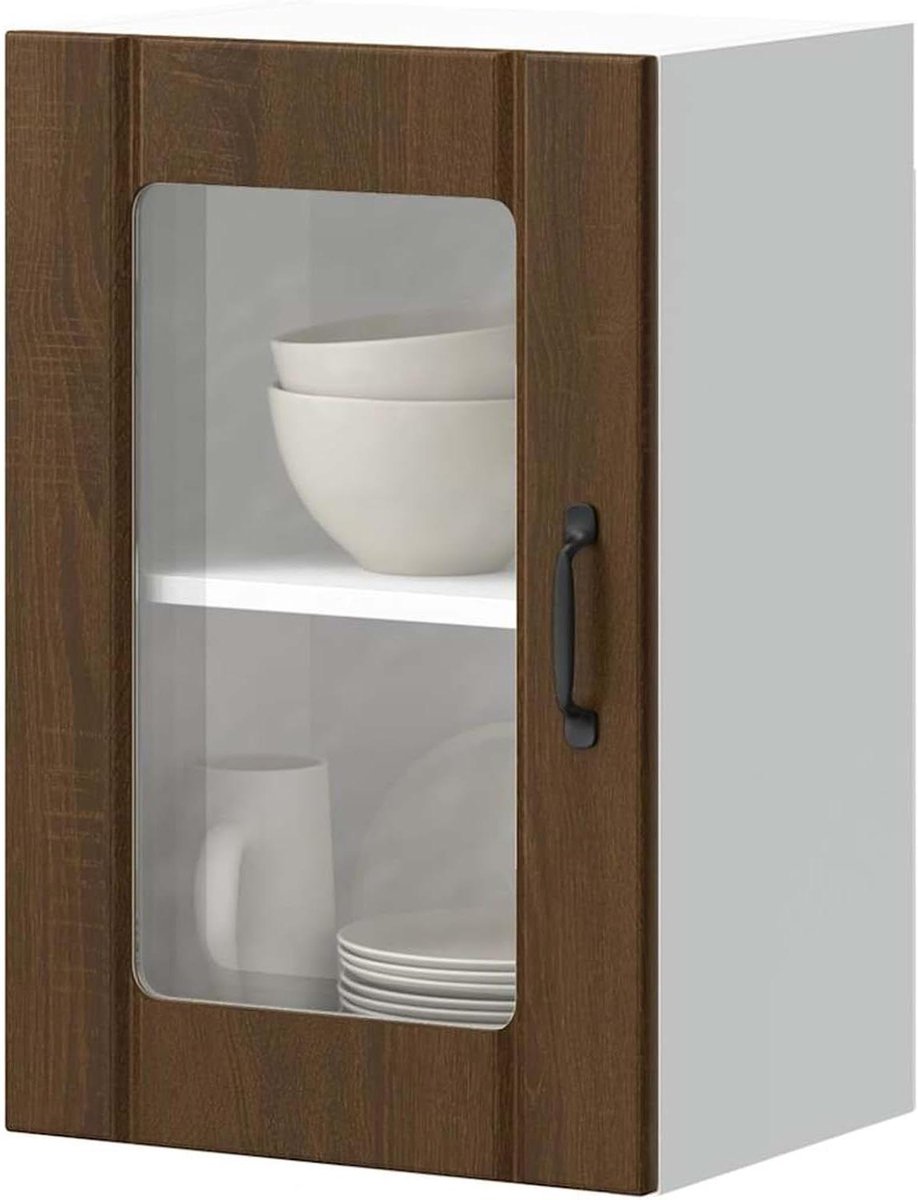 Keuken Kast - Wandkast Keuken - Keuken Opbergen - Glazen Deuren - 40 x 31 x 60 cm - Bruin Eikenlook