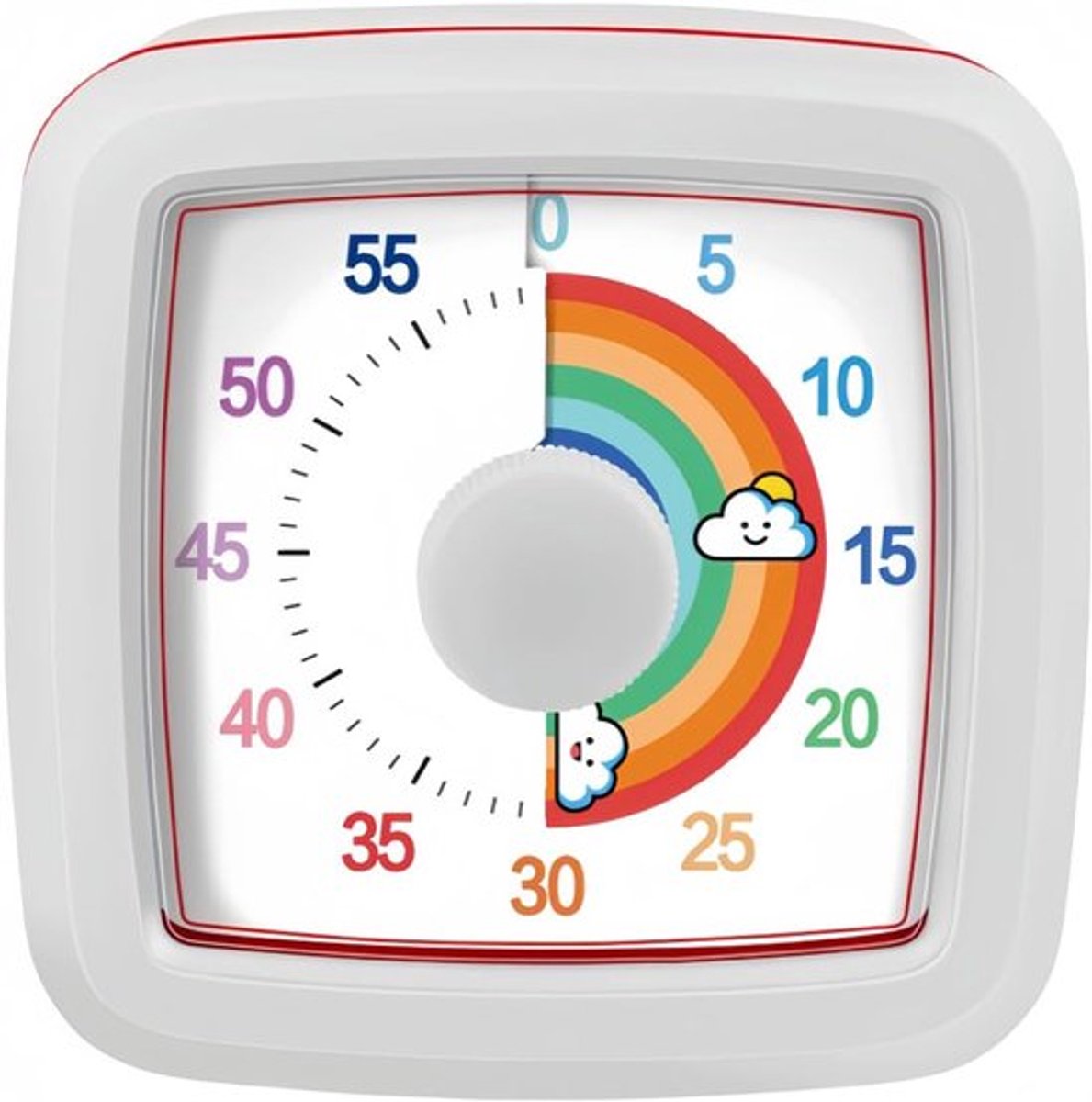 Timer - Visuele timer met beschermhoes - 60 minuten afteltimer - Regenboogschijf - 9,5 x 9,5 x 4,7 cm - Visueel - Witte wolk - Tijdmanager - Geschikt voor kinderen en volwassenen - Stille tijdmanagementtool - Wit