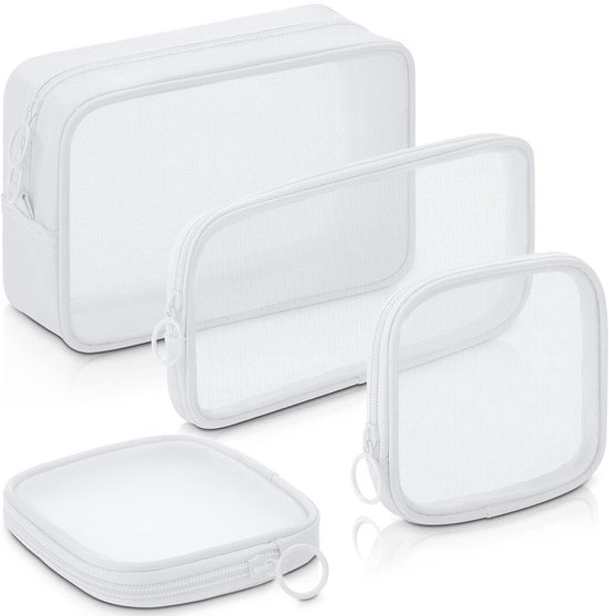 4 stuks make-uptas van mesh, cosmetische tas van mesh, reistas met rits, mini-make-uptas voor dagelijkse accessoires (klein, groot, medium, wit)