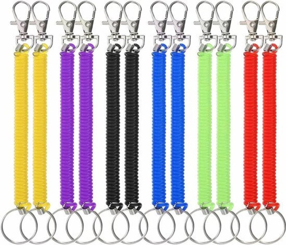 Sleutelhanger met spiraalbinding elastisch intrekbaar - Voor werk en familie - 6 kleuren