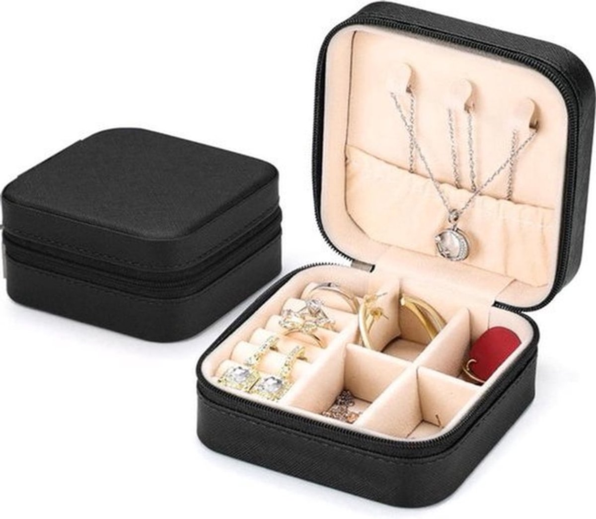Sieradendoosje mini-sieradenorganizer - reis-juwelendoos voor oorbellen, halskettingen en armbanden (zwart)