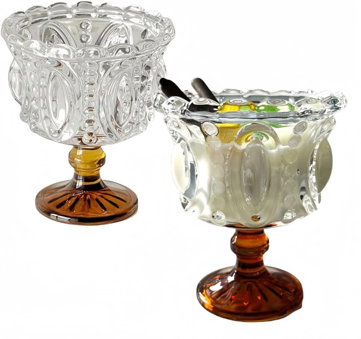 Casalora Dessertglazen Set van 2 – Vintage IJscoupes op Voet 250ml – Luxe Reliëfglas voor IJs, Dessert, Cocktails, Whisky en Tafeldecoratie