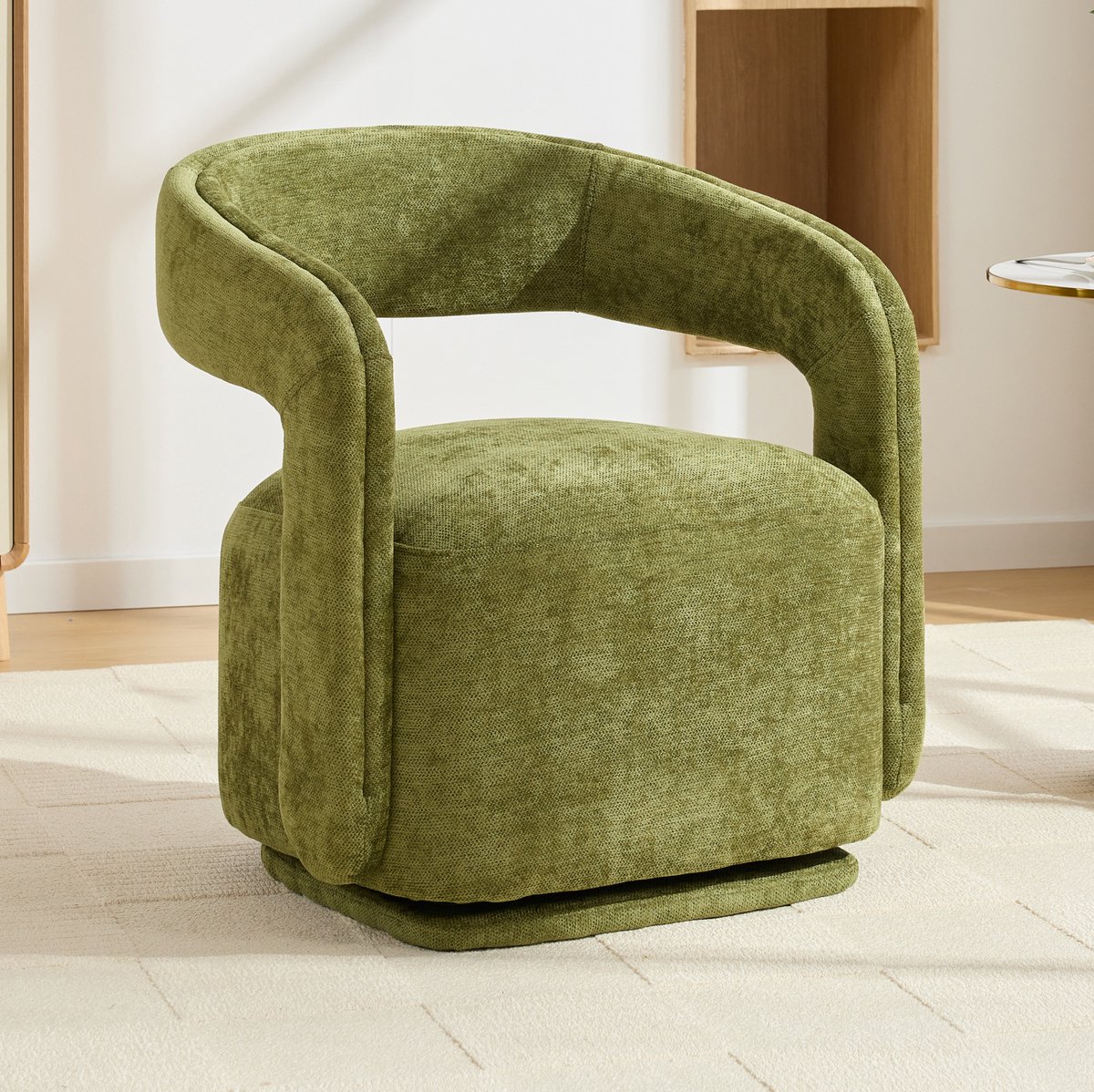 FloraGrace Fauteuil 70 x 65,5 x 74 cm - 360 Graden Draaibaar Barrel Design - Voor Woonkamer Of Leeshoek - Chenille - Groen