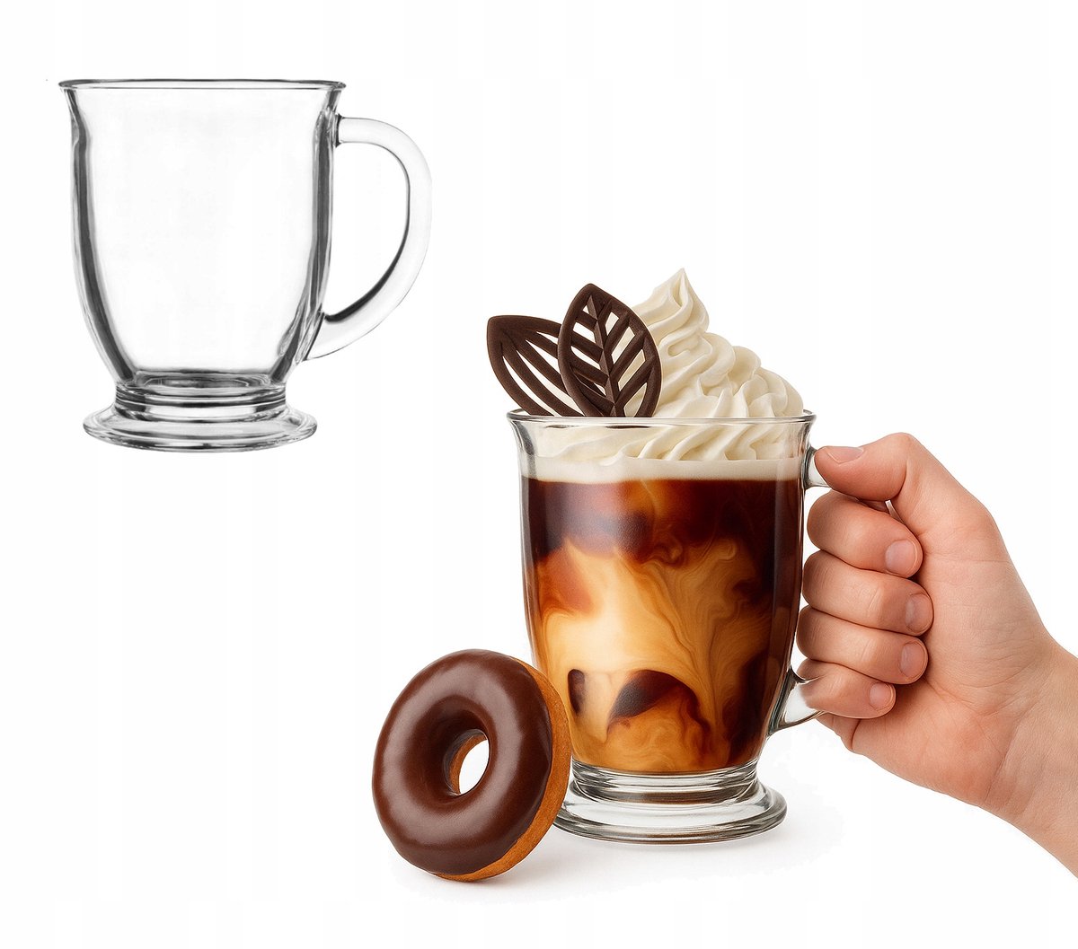 Glazen Mok Kubas met Oor - 400 ml - Koffie, Thee, Latte