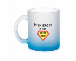 mijn broer is mijn superheld theeglas frosted blauw - 330 ML - Broer - super broer - theemok - theeglazen - koffiebeker - verjaardag - cadeautje voor broer - broer artikelen - kado - geschenk