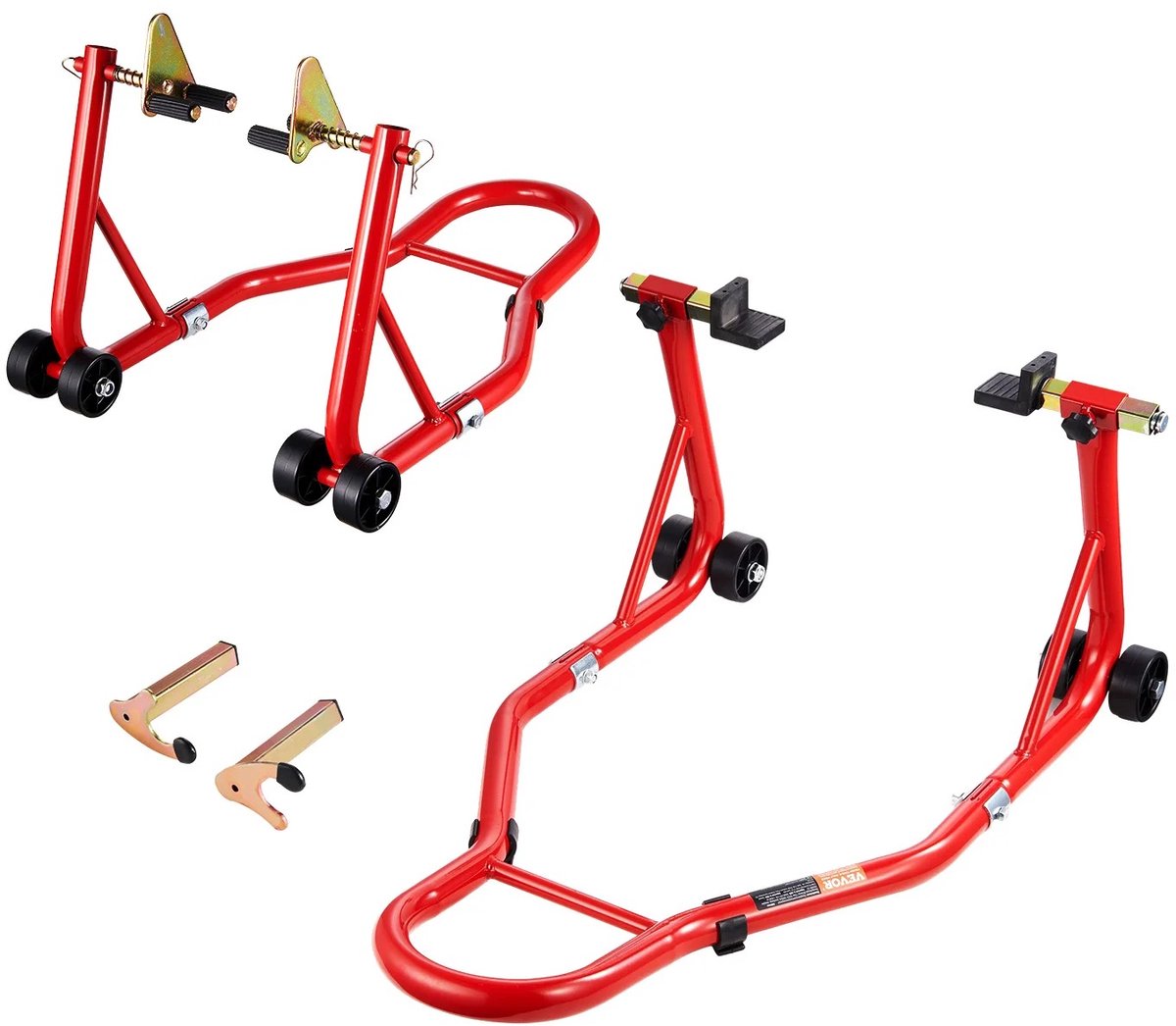 MV labels - Motorstandaard - Motorsteun - Voor en achterwiel standaard - 385 kg draagvermogen - Rood