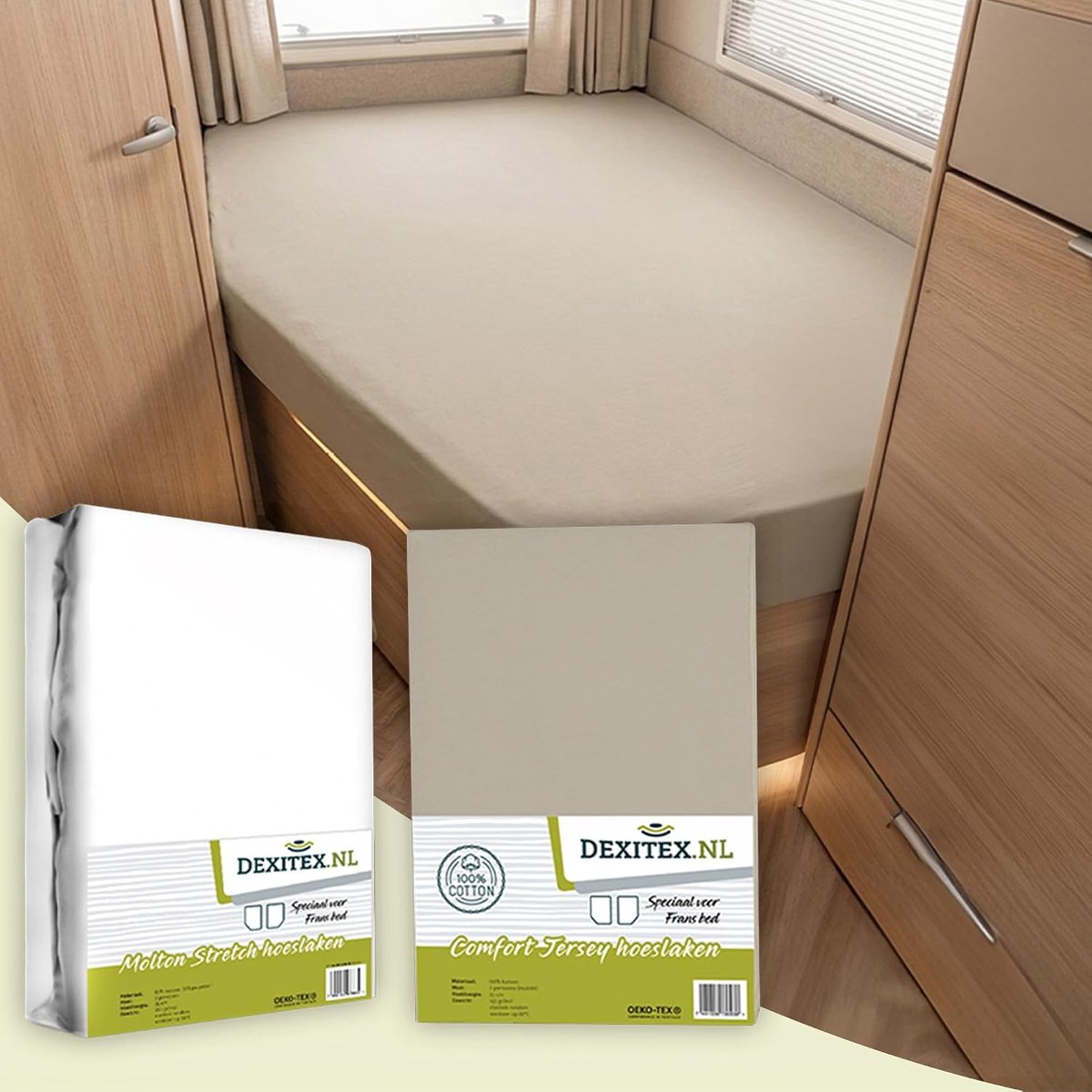 Spannbettlaken Wohnmobil 2er Set - 125-155cm x 200cm - 100% katoen - Perfect voor uw caravanbed - ShopVlot