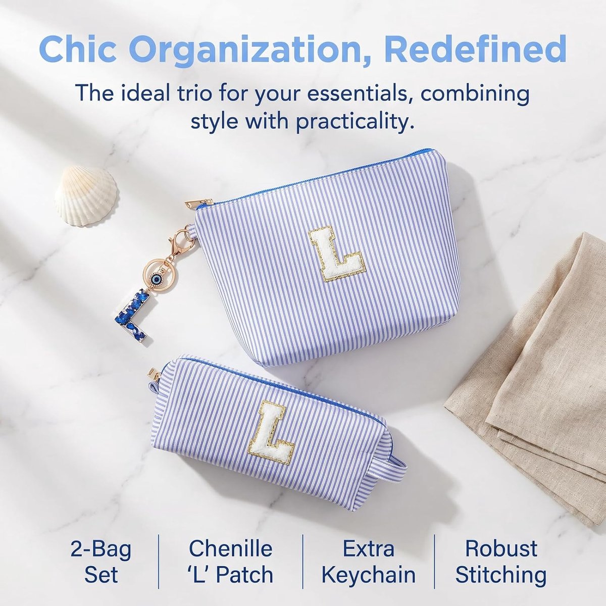 Make-uptassen set voor dames - personaliseerbaar - blauw - grote capaciteit voor thuis en reizen - ShopVlot